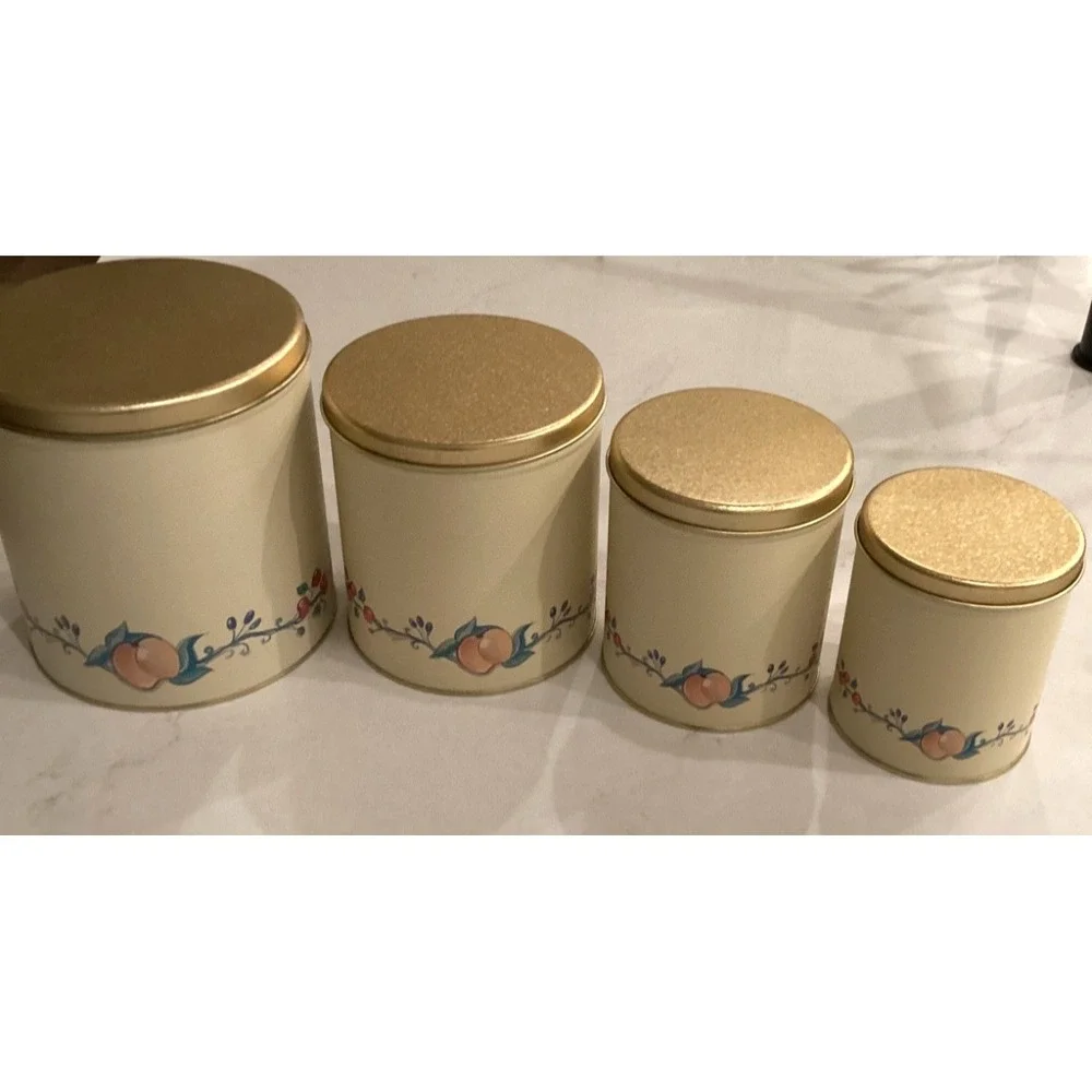 Ballonoff Metal Tin Canister Set Four Sizes Fruit Delight Design 1970's Era